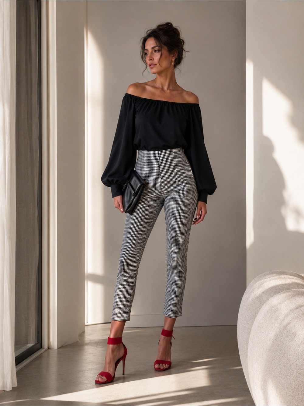 H&M Black & White Gingham Slim Ankle Pants – Size 6